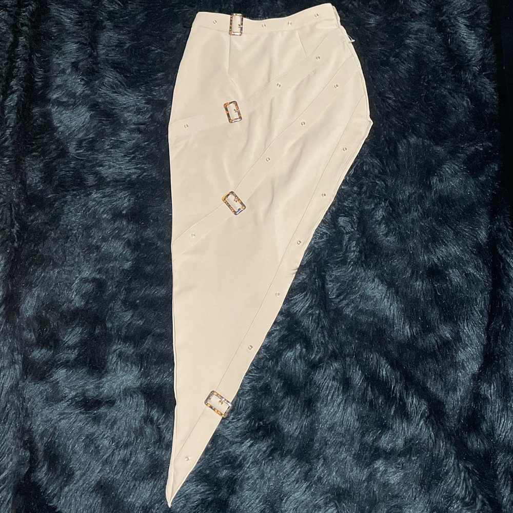 NWT JULIA By Love J Taupe Buckle Asymmetric Skirt